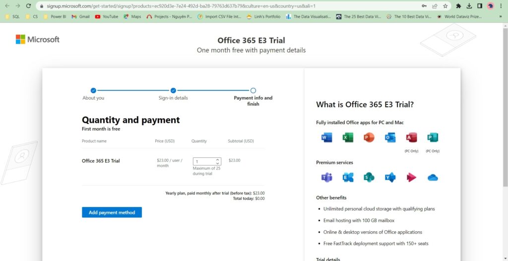 Quantity and payment