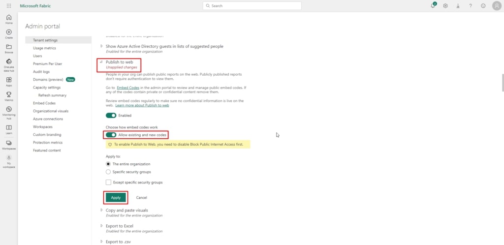 publish to web option