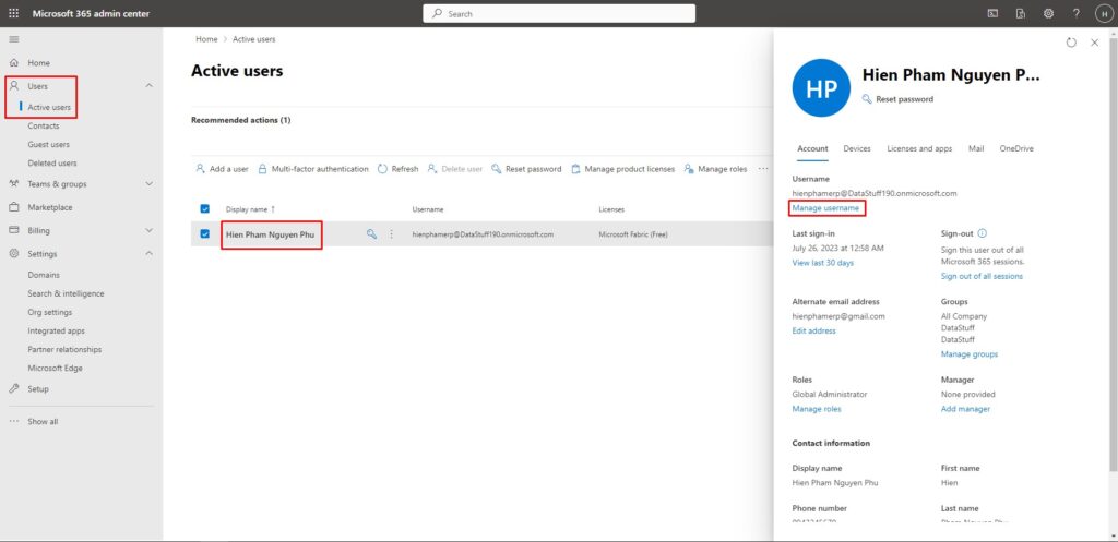 Manage username